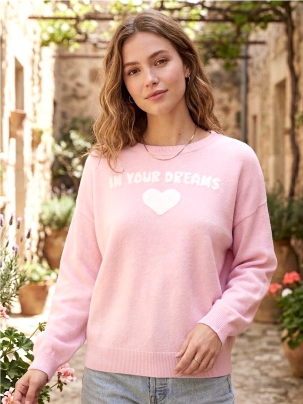 Stella Tweed Pink In Your Dreams Heart Sweater Size XL NWOT